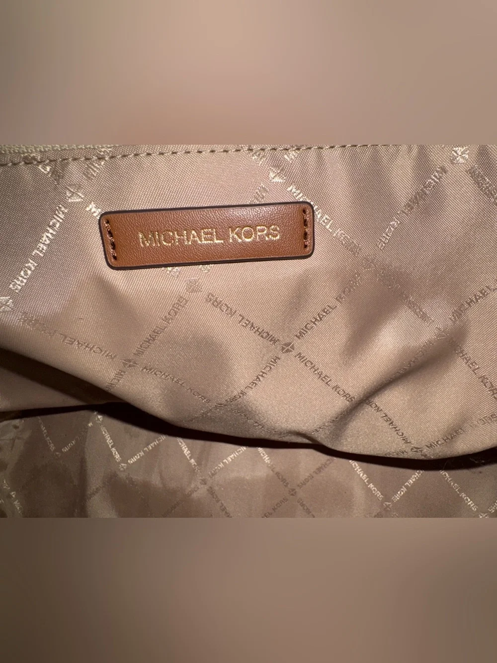 Gorgeous Michael Kors Cognac pebbled Leather Satchel with Gold Charm